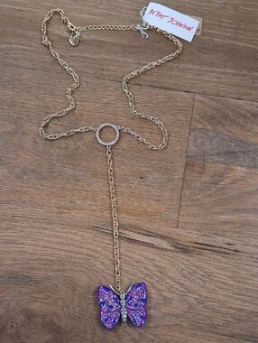 Betsey Johnson Gold-Tone Necklace with Purple Glitter Butterfly Drop